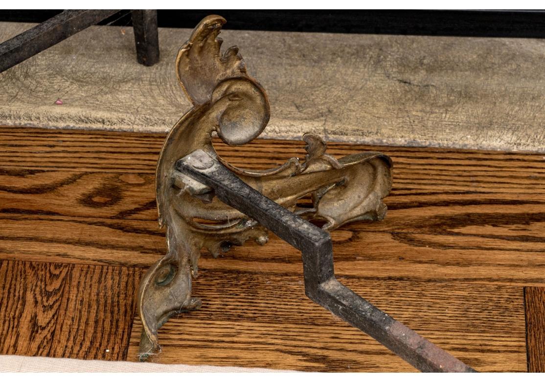 Pair Of Antique French Brass And Iron Fireplace Chenets For Sale 2