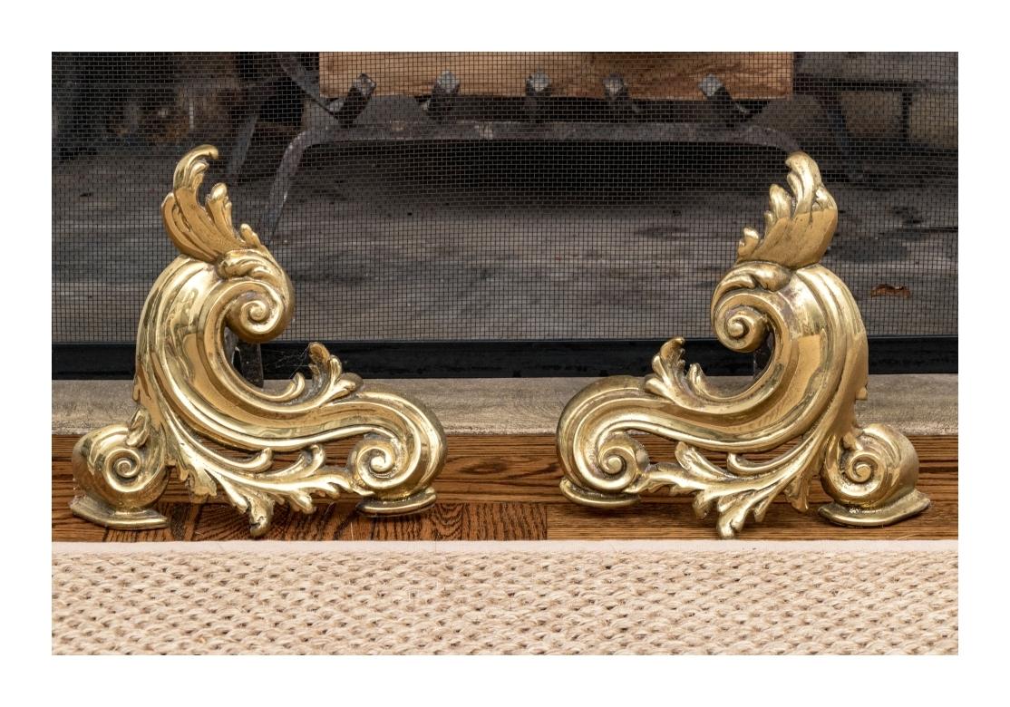 Pair Of Antique French Brass And Iron Fireplace Chenets For Sale 4