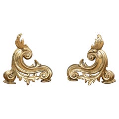 Pair Of Antique French Brass And Iron Fireplace Chenets