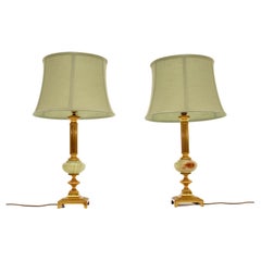 Pair of Antique French Brass and Onyx Table Lamps