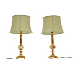 Coppia di lampade da tavolo francesi antiche in ottone e onice