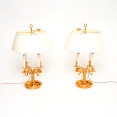 Pair of Antique French Brass Bouillotte Table Lamps
