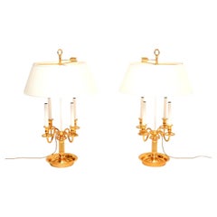 Pair of Antique French Brass Bouillotte Table Lamps