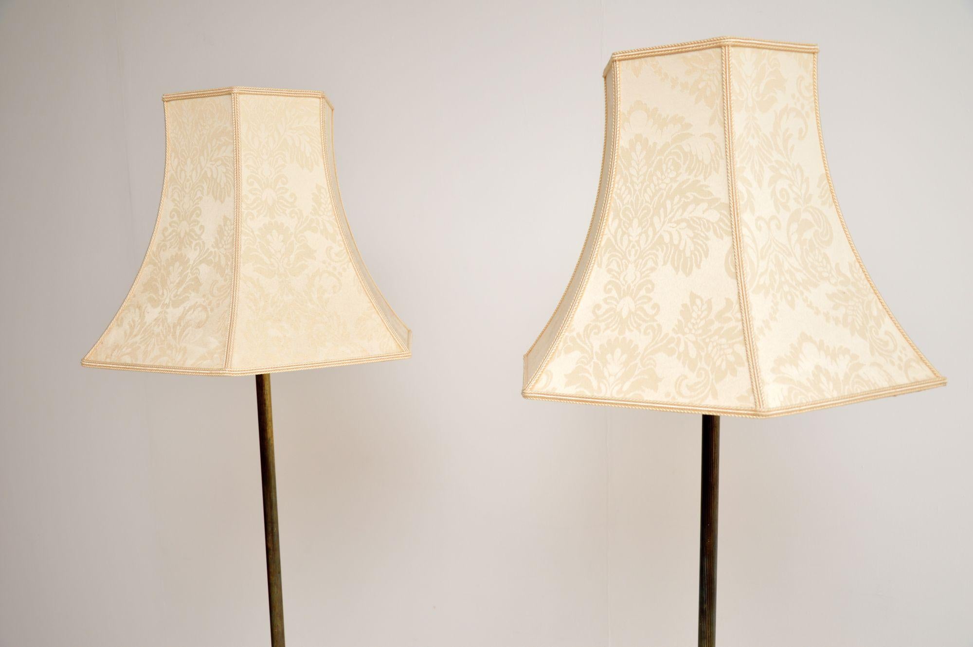 Louis XV Pair of Antique French Brass & Marble Floor Lamps