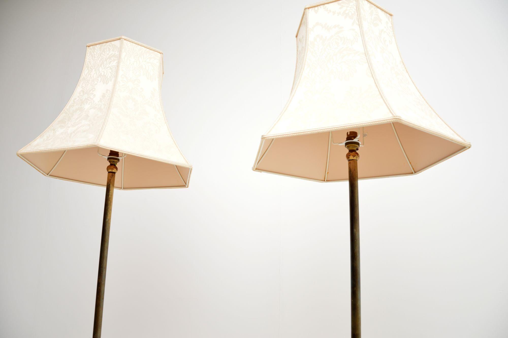 Pair of Antique French Brass & Marble Floor Lamps In Good Condition In London, GB