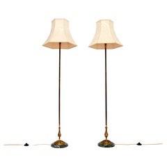 Pair of Antique French Brass & Marble Floor Lamps