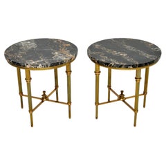 Pair of Antique French Brass & Marble Side Tables