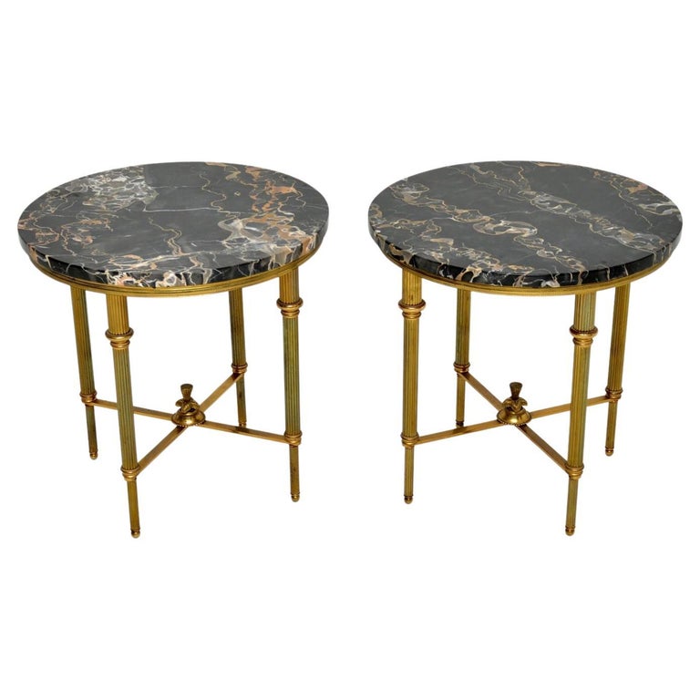 Pair of Antique French Brass and Marble Side Tables at 1stDibs