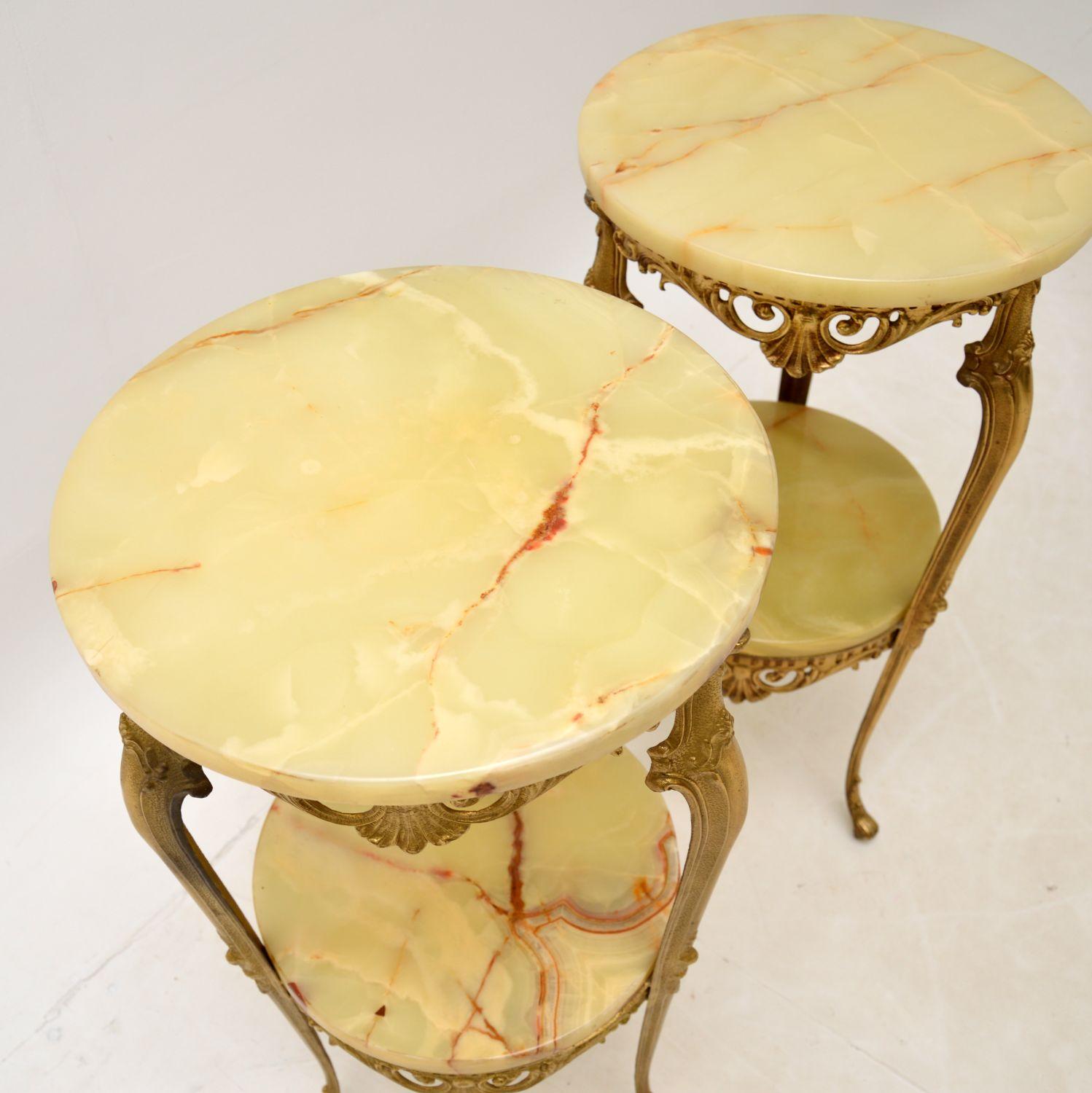 Pair of Antique French Brass & Onyx Side Tables In Good Condition In London, GB