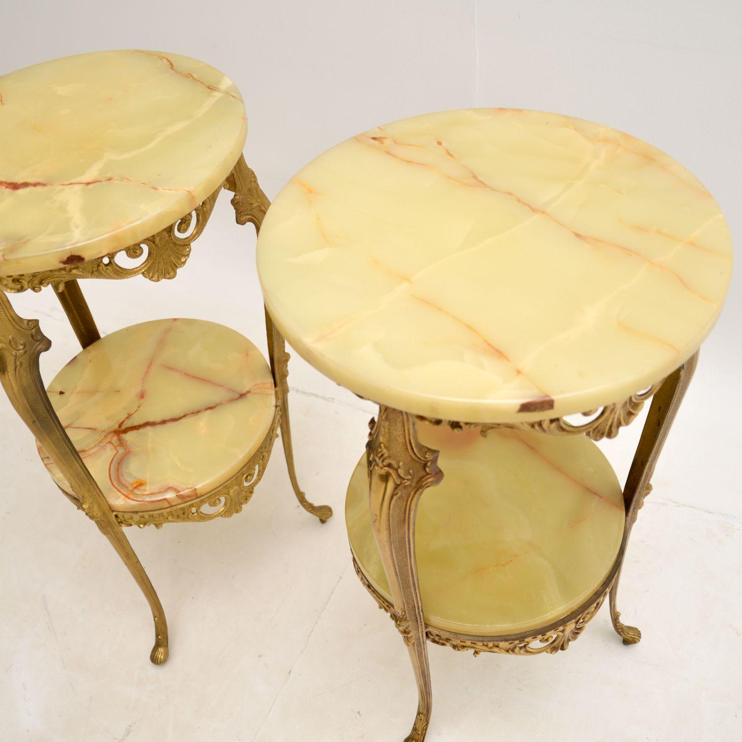 20th Century Pair of Antique French Brass & Onyx Side Tables