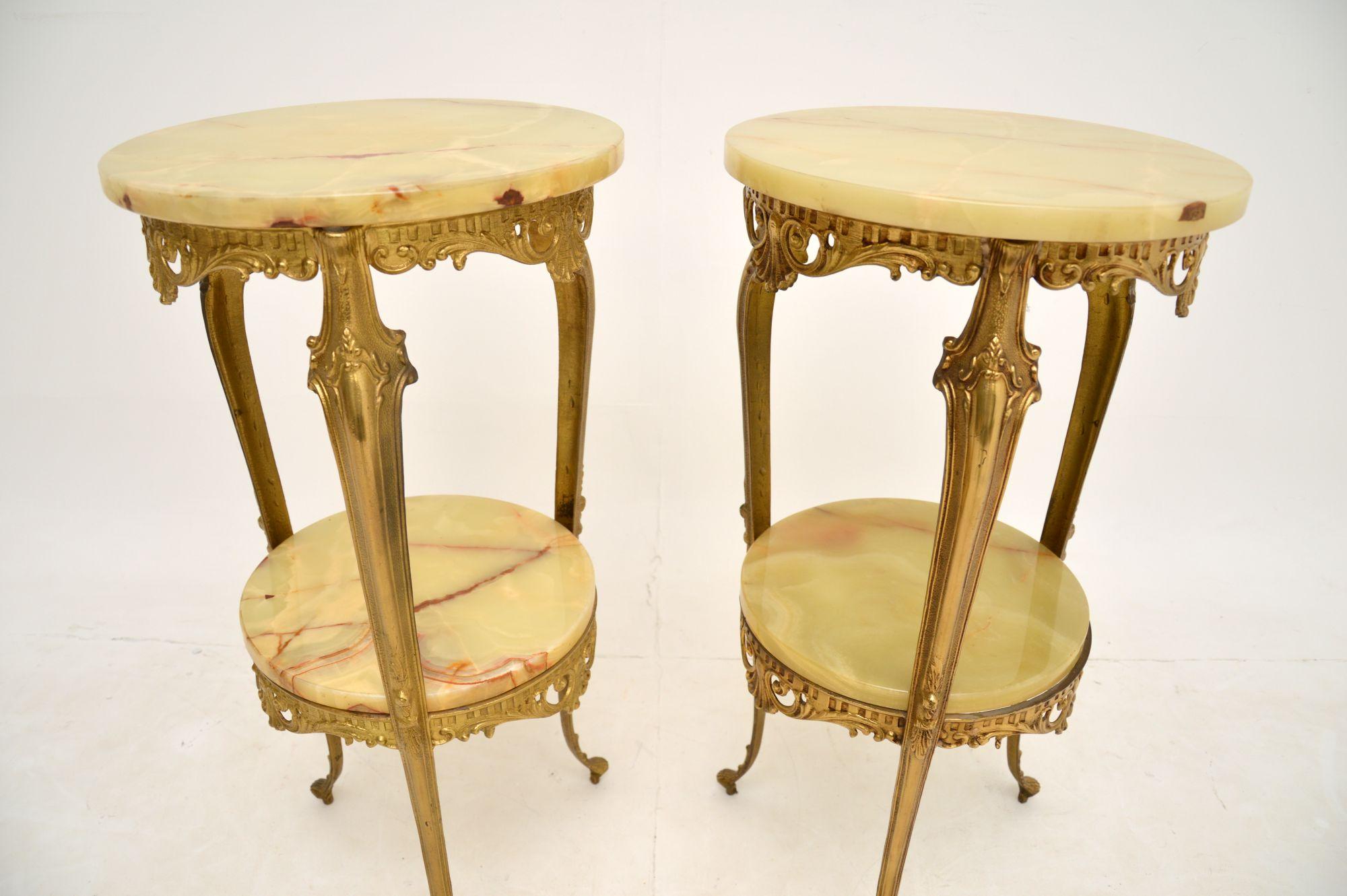 Pair of Antique French Brass & Onyx Side Tables 1