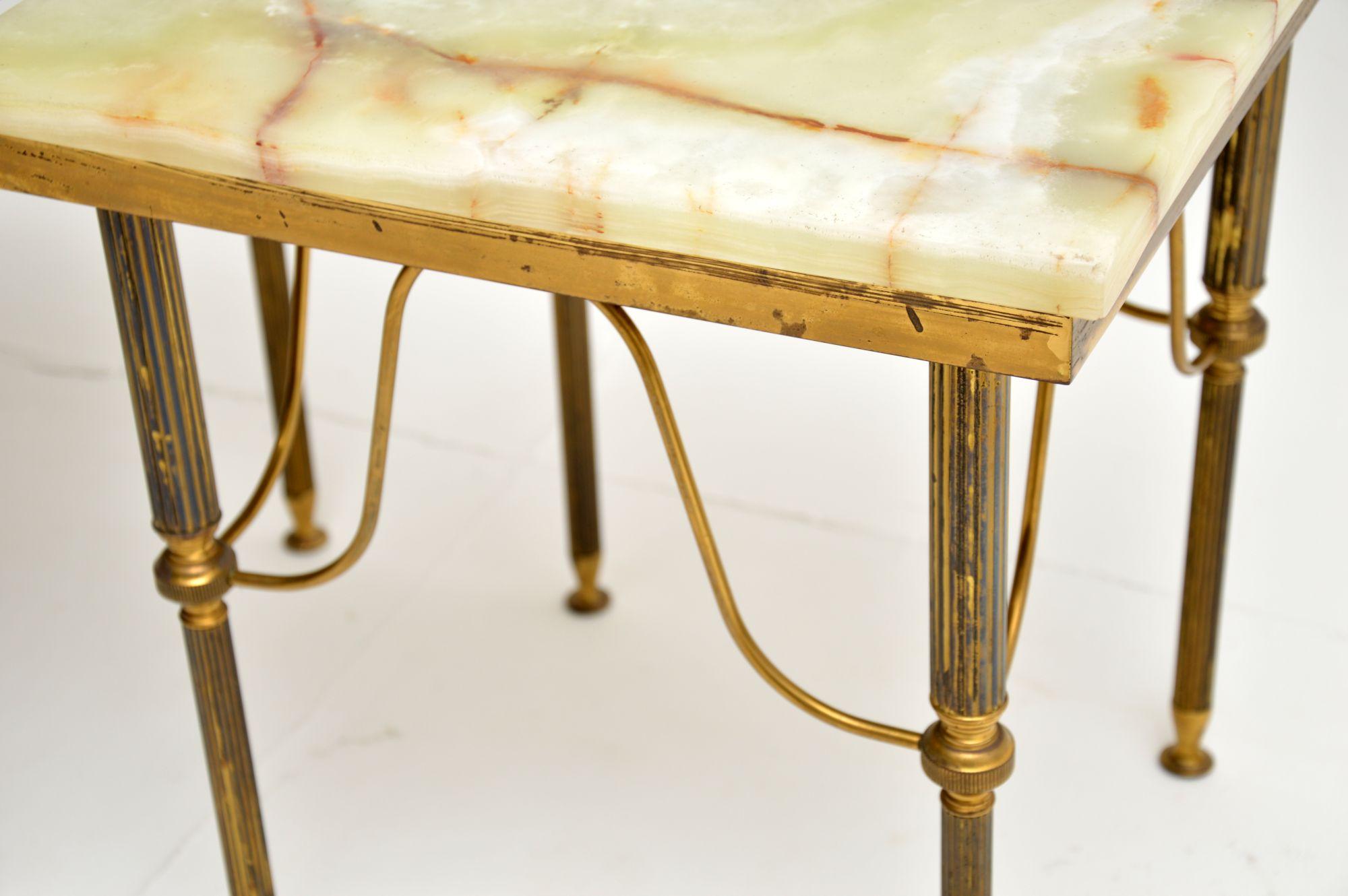 20th Century Pair of Antique French Brass & Onyx Side Tables