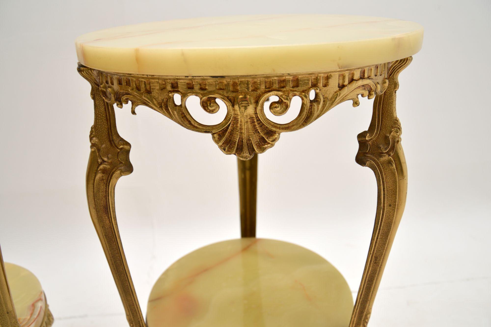 Pair of Antique French Brass & Onyx Side Tables 3