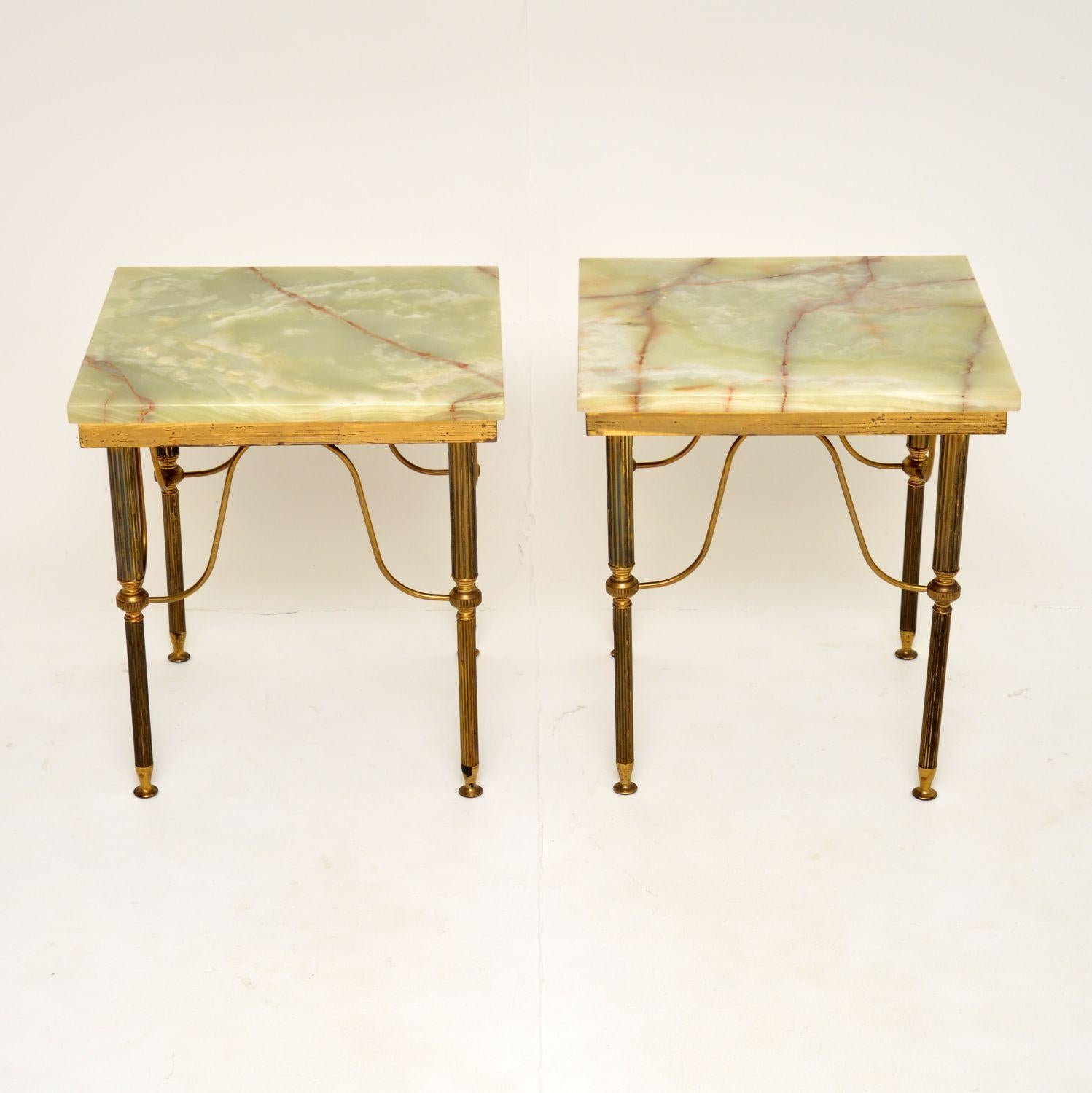 Pair of Antique French Brass & Onyx Side Tables 2