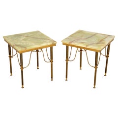 Pair of Antique French Brass & Onyx Side Tables