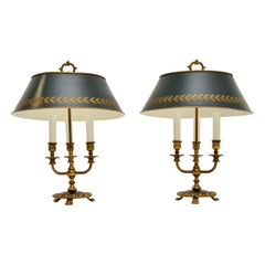 Pair of Antique French Brass & Tole Table Lamps