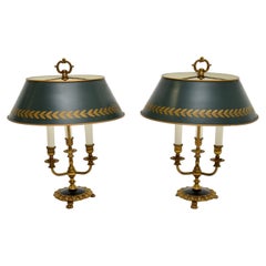 Pair of Antique French Brass & Tole Table Lamps