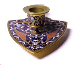 Pair of antique French Bronze and Champleve Enamel Candlesticks