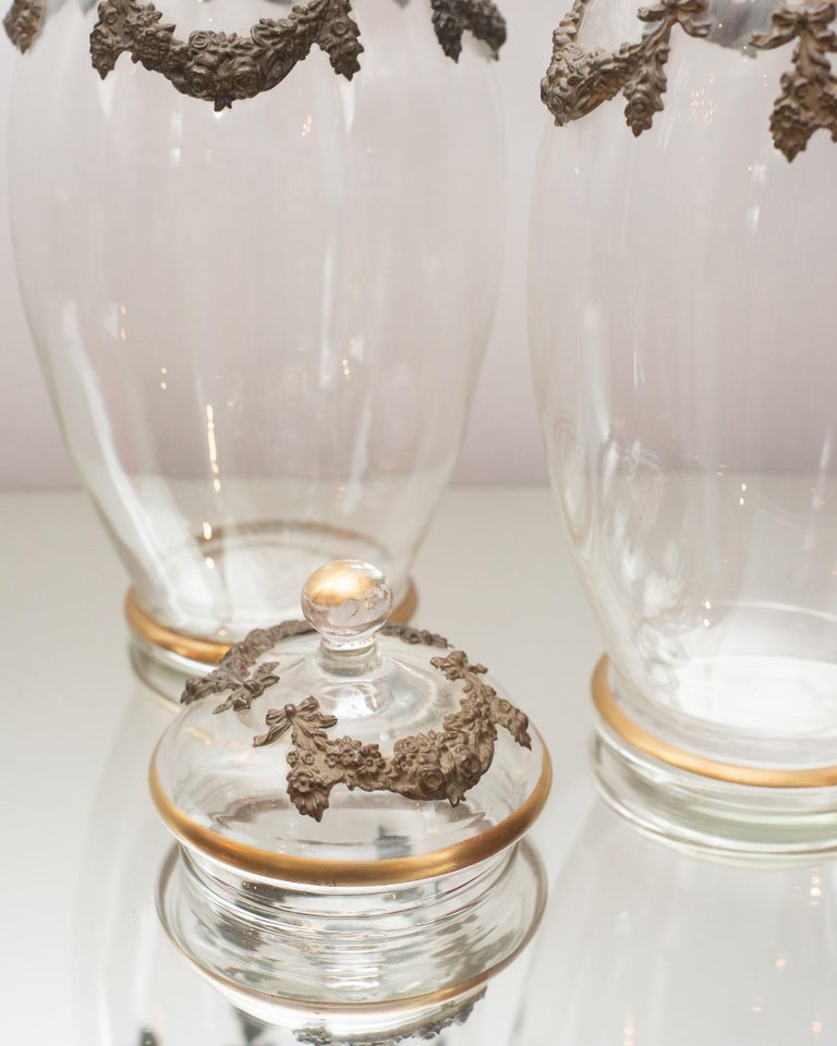 Pair of Antique French Bronze and Glass Cookie Jars at 1stDibs