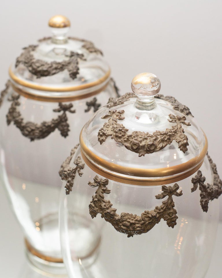 Pair of Antique French Bronze and Glass Cookie Jars at 1stDibs