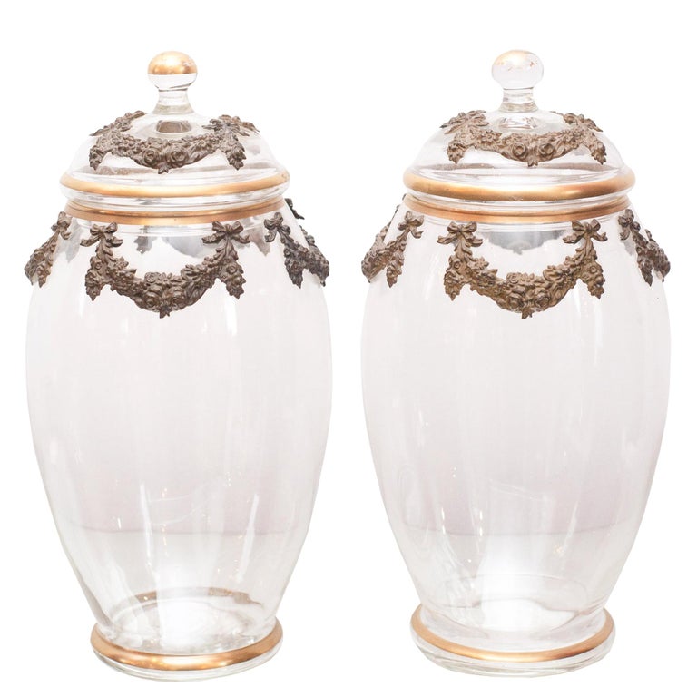 Pair of Antique French Bronze and Glass Cookie Jars at 1stDibs