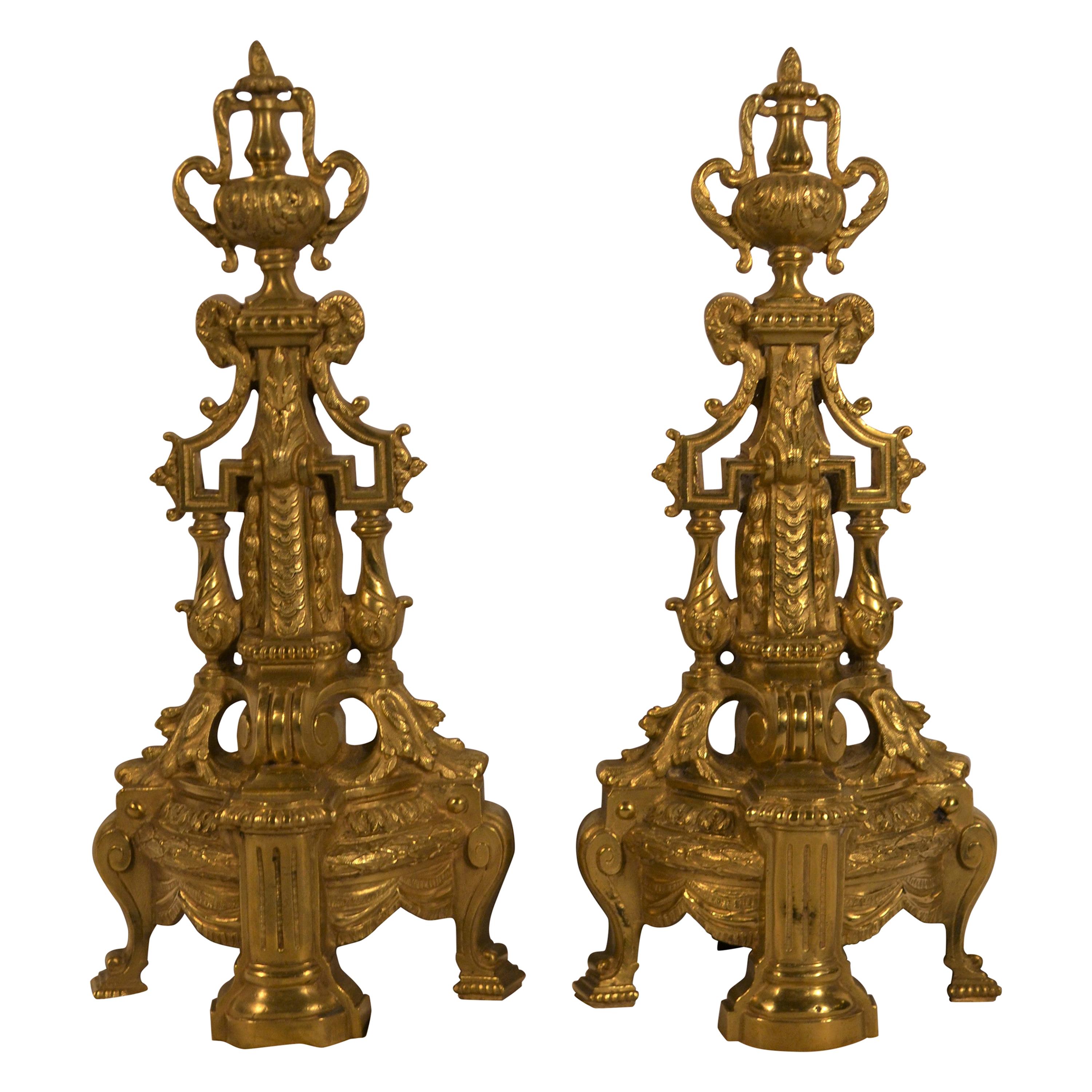 Pair of Antique French Bronze Andirons, circa 1880 For Sale