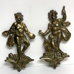 Pair of Antique French Bronze Appliqués Depicting Art and Music