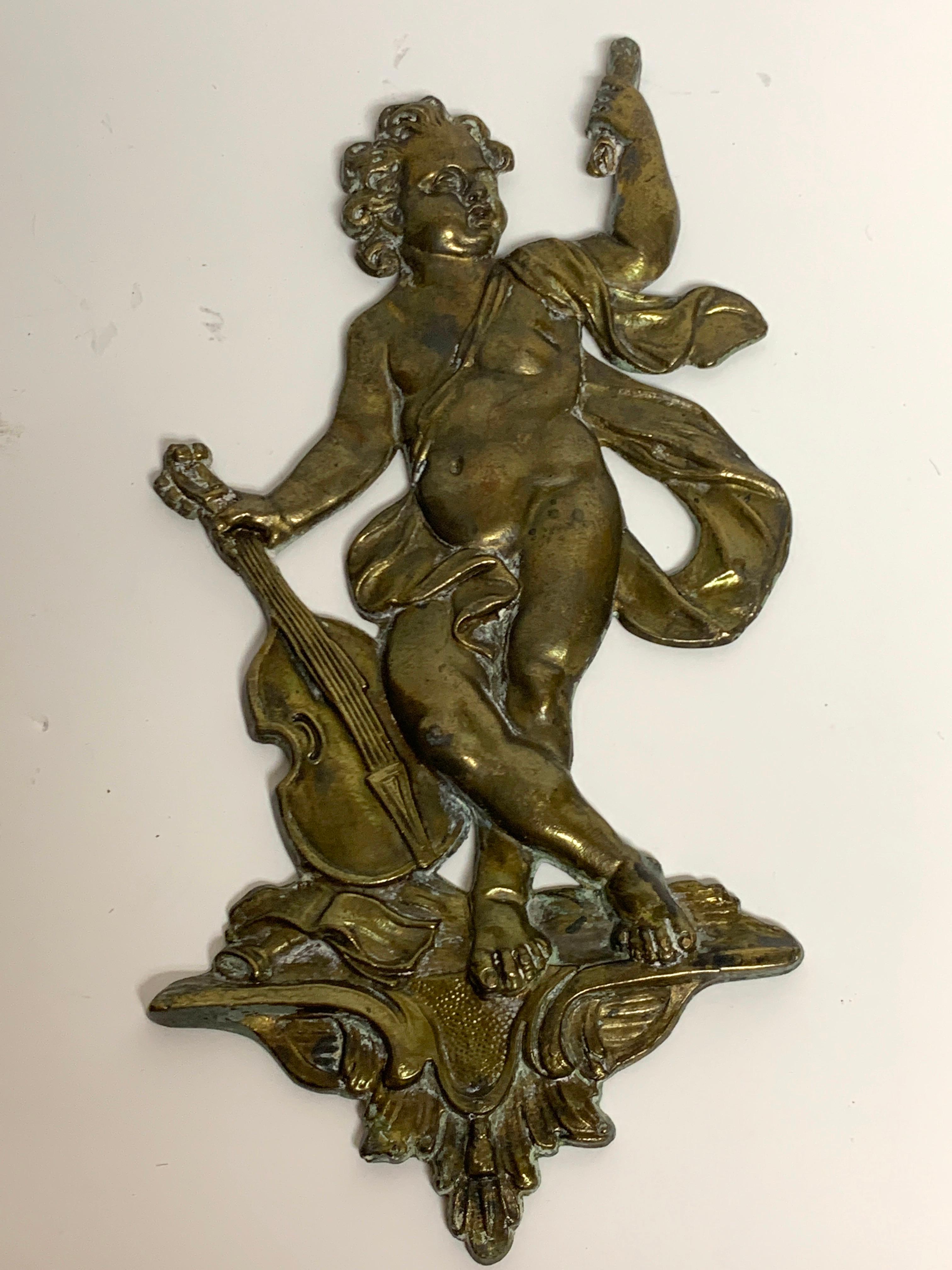 Pair of Antique French Bronze Appliqués Depicting Art and Music 2