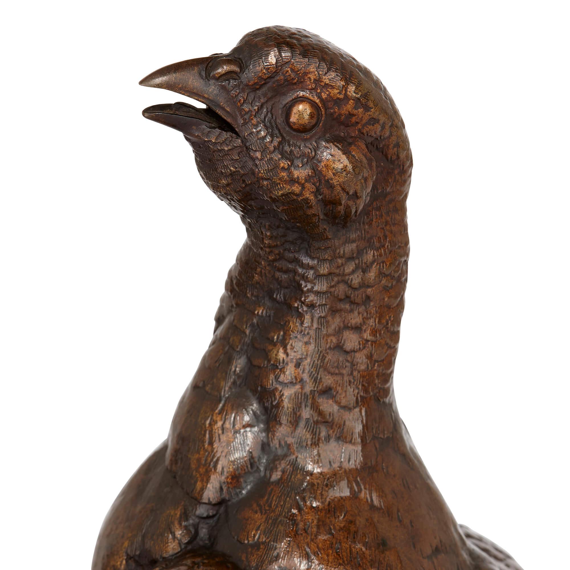 Belle Époque Pair of Antique French Bronze Bird Figures