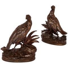 Pair of Antique French Bronze Bird Figures