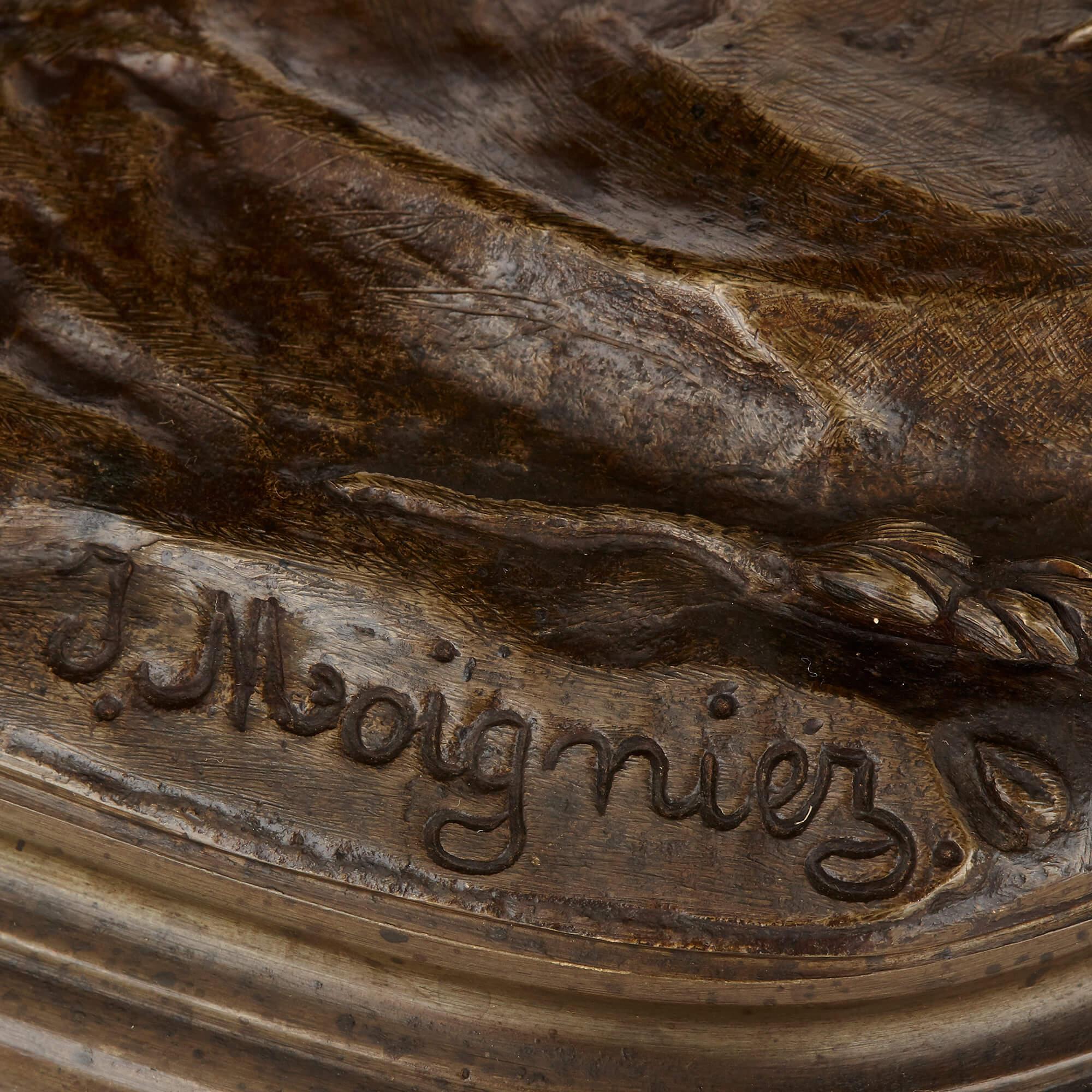 XIXe siècle Paire d'anciens groupes d'oiseaux en bronze français