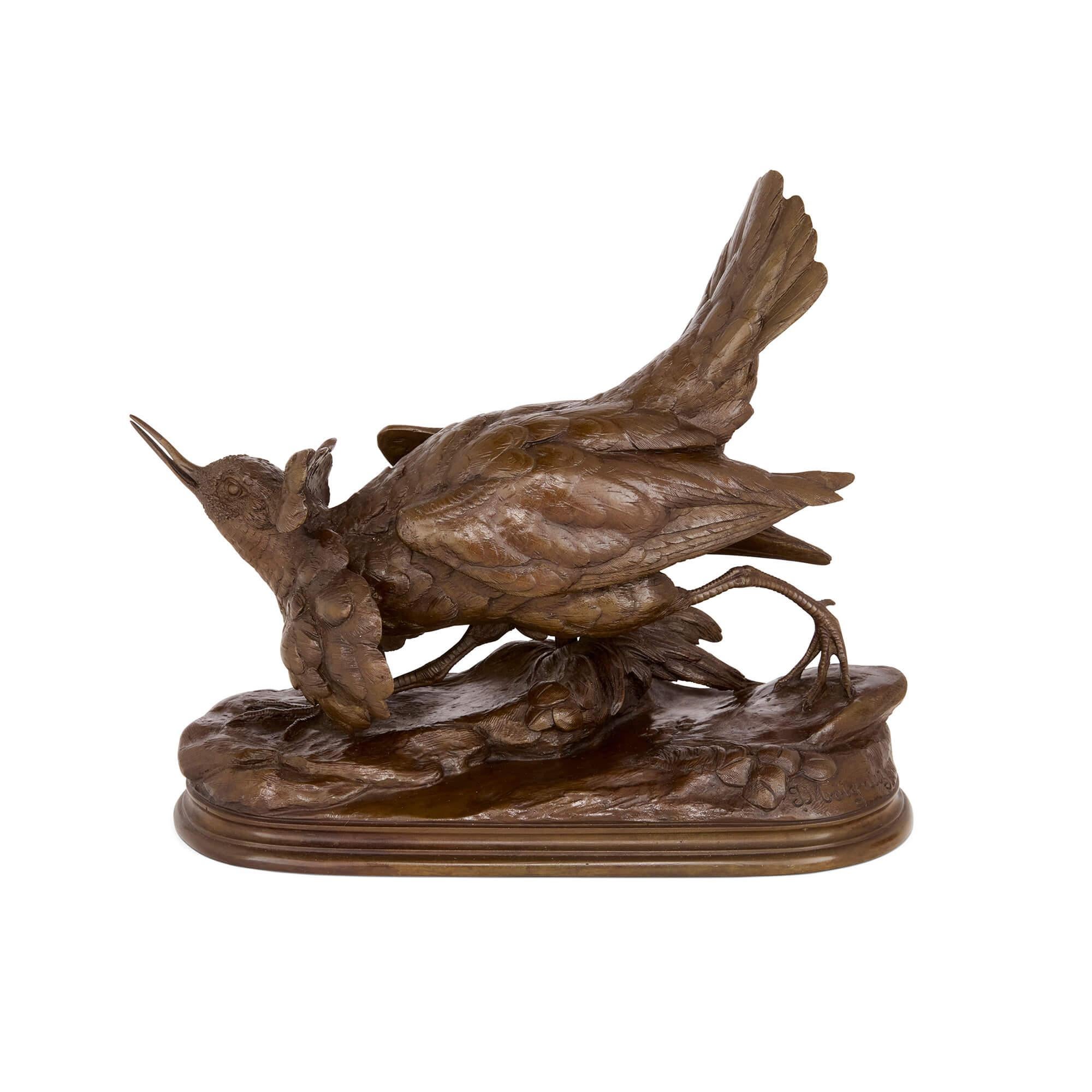 Pareja de esculturas antiguas francesas de bronce de pájaros de Jules Moigniez
Francés, finales del siglo XIX
La más grande: Altura 24 cm, anchura 27 cm, profundidad 12 cm
El más pequeño: altura 21 cm, anchura 28 cm, profundidad 13 cm

Este notable