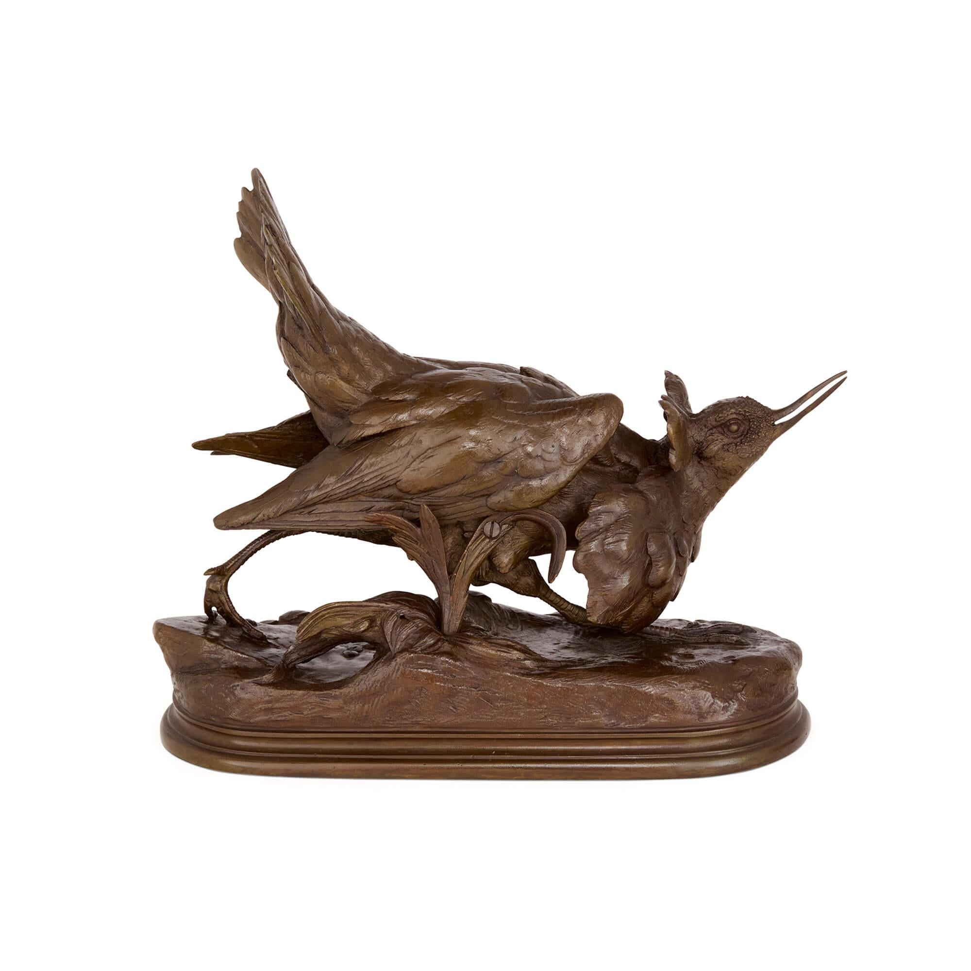 Pareja de esculturas de pájaros de bronce Antique French de Jules Moigniez Francés en venta