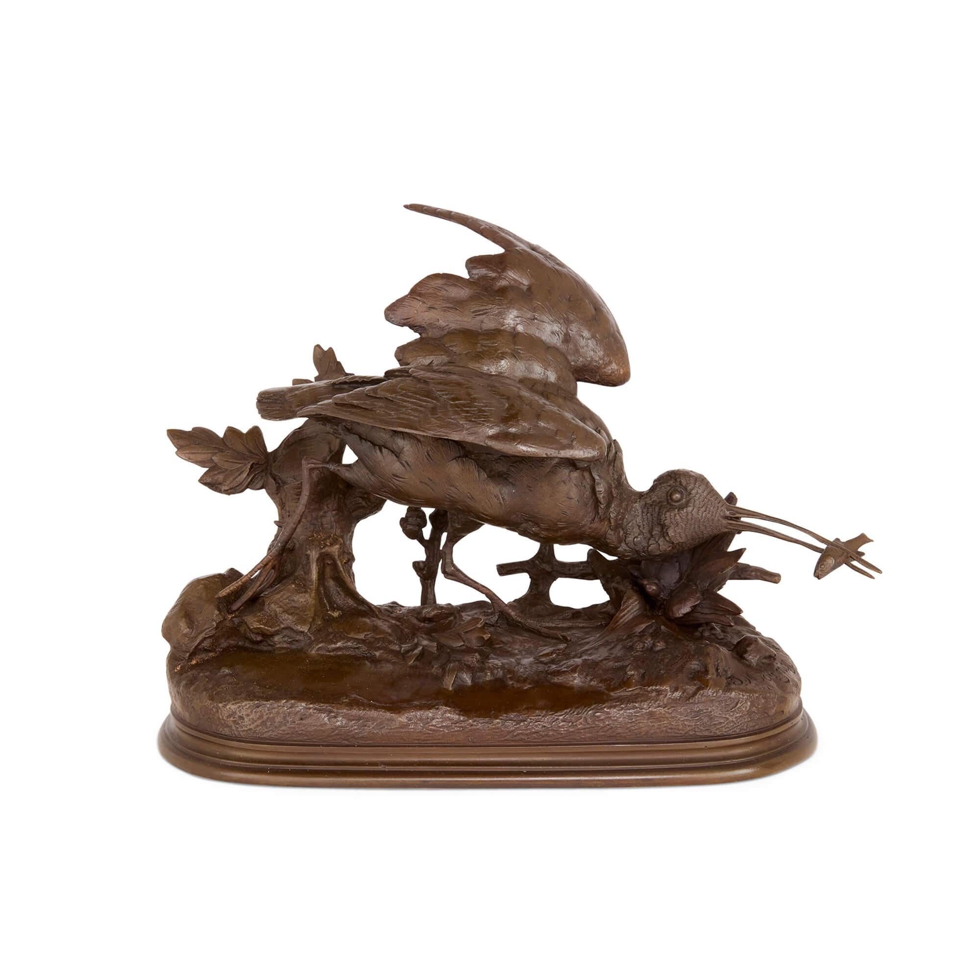 Pareja de esculturas de pájaros de bronce Antique French de Jules Moigniez Vaciado en venta