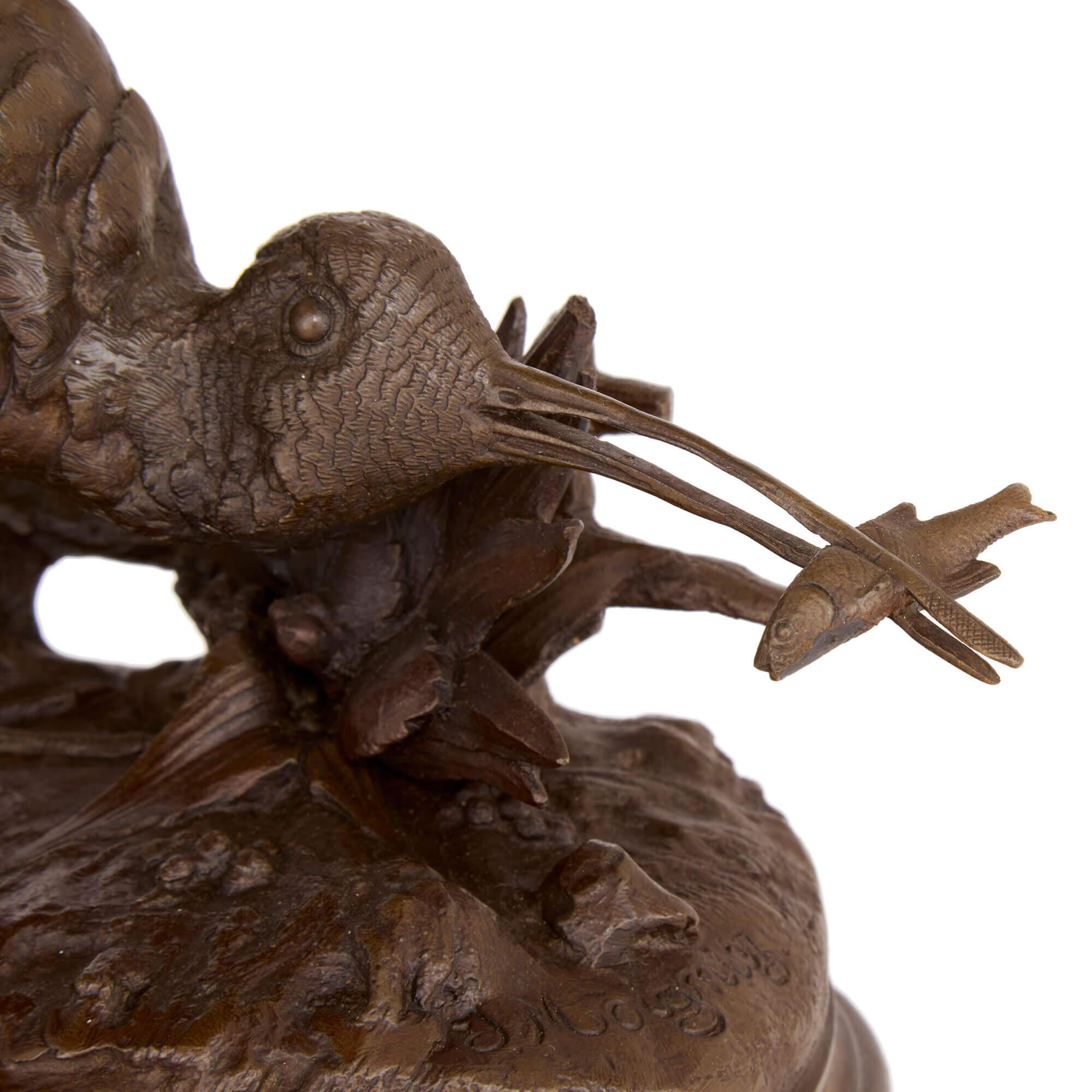 Pareja de esculturas de pájaros de bronce Antique French de Jules Moigniez siglo XIX en venta