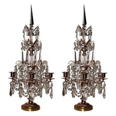 Pair of Antique French Bronze & Crystal Girandoles