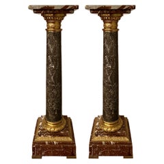 Pair of Antique French Bronze D'Oré and Marble Pedestals, Circa 1890.