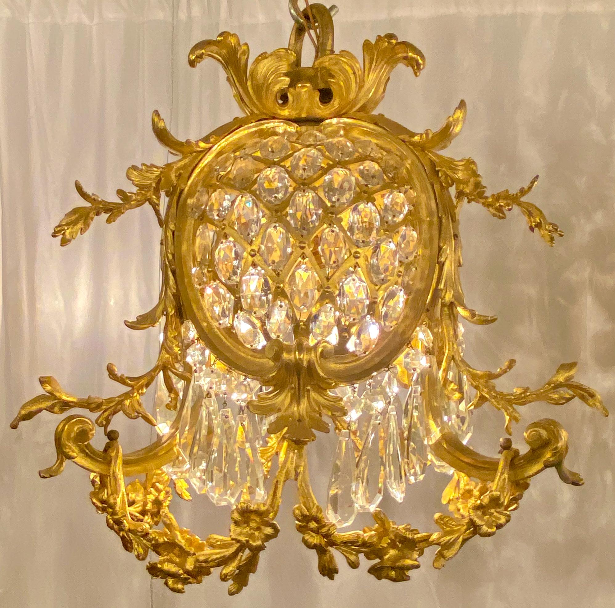 Pair of Antique French Bronze Doré Baccarat Crystal Empress Eugenie Chandeliers In Good Condition In New Orleans, LA