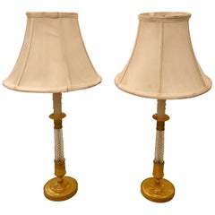 Pair of Antique French Bronze Doré Candlestick Lamps, circa 1890