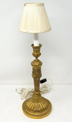Pair of Antique French Bronze D'ore Candlestick Lamps, Circa 1900's.