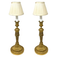 Pair of Antique French Bronze D'ore Candlestick Lamps, Circa 1900's.