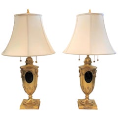 Pair of Antique French Bronze Dore Classical Urns Converted to Lamps