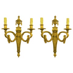Pair of Antique French Bronze D'ore Louis XV Wall Sconces