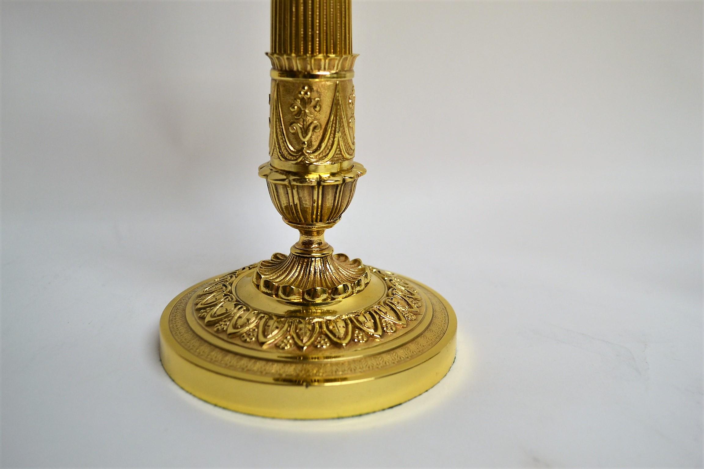 Pair of Antique French Bronze D'ore Restauration Candlesticks In Good Condition For Sale In New Orleans, LA