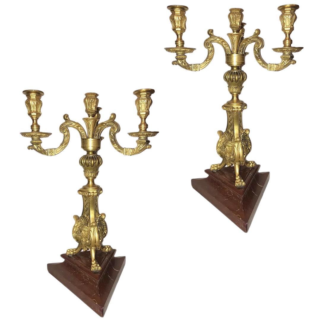 Pair of Antique French Bronze Doreé Candelabra