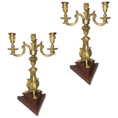 Pair of Antique French Bronze Doreé Candelabra