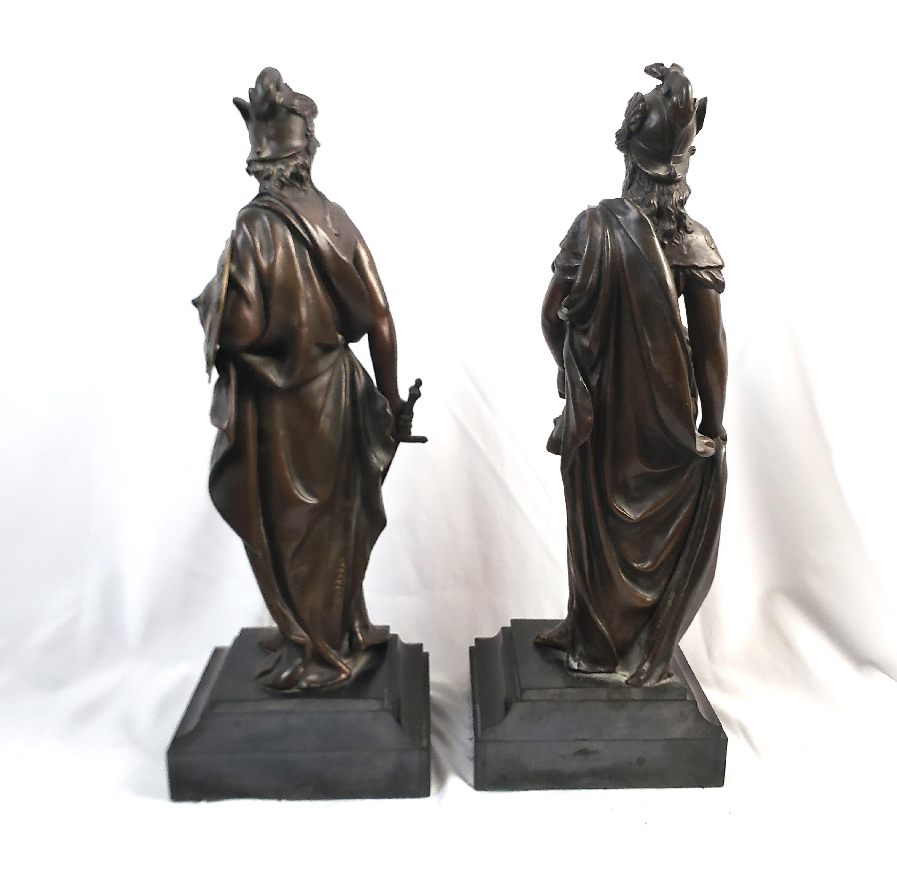 Pair of Antique French Bronze Figural Sculptures of Mars and Minerva In Good Condition For Sale In Hamilton, Ontario