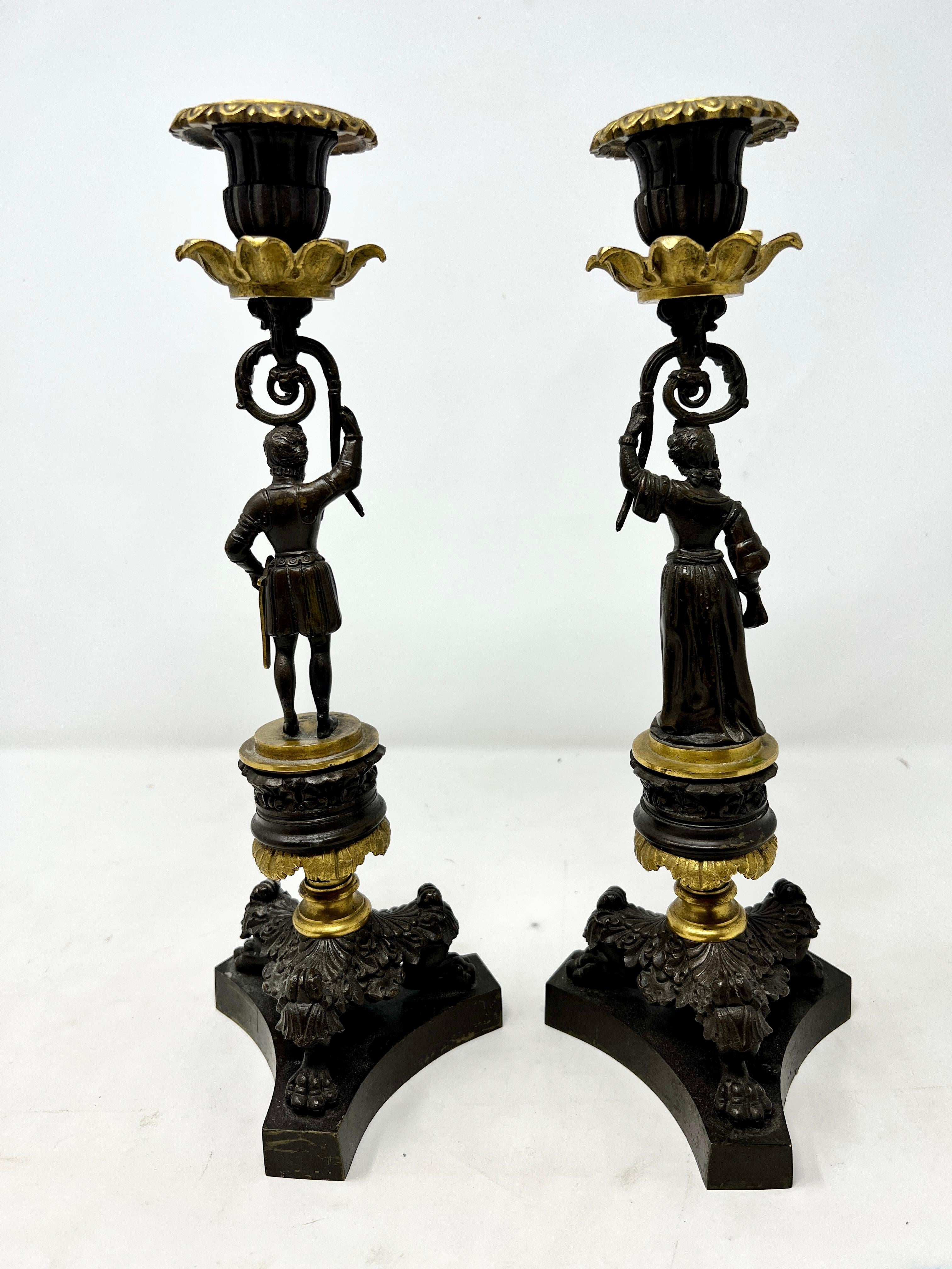 Pair of Antique French Bronze Figural Sticks circa 1890.