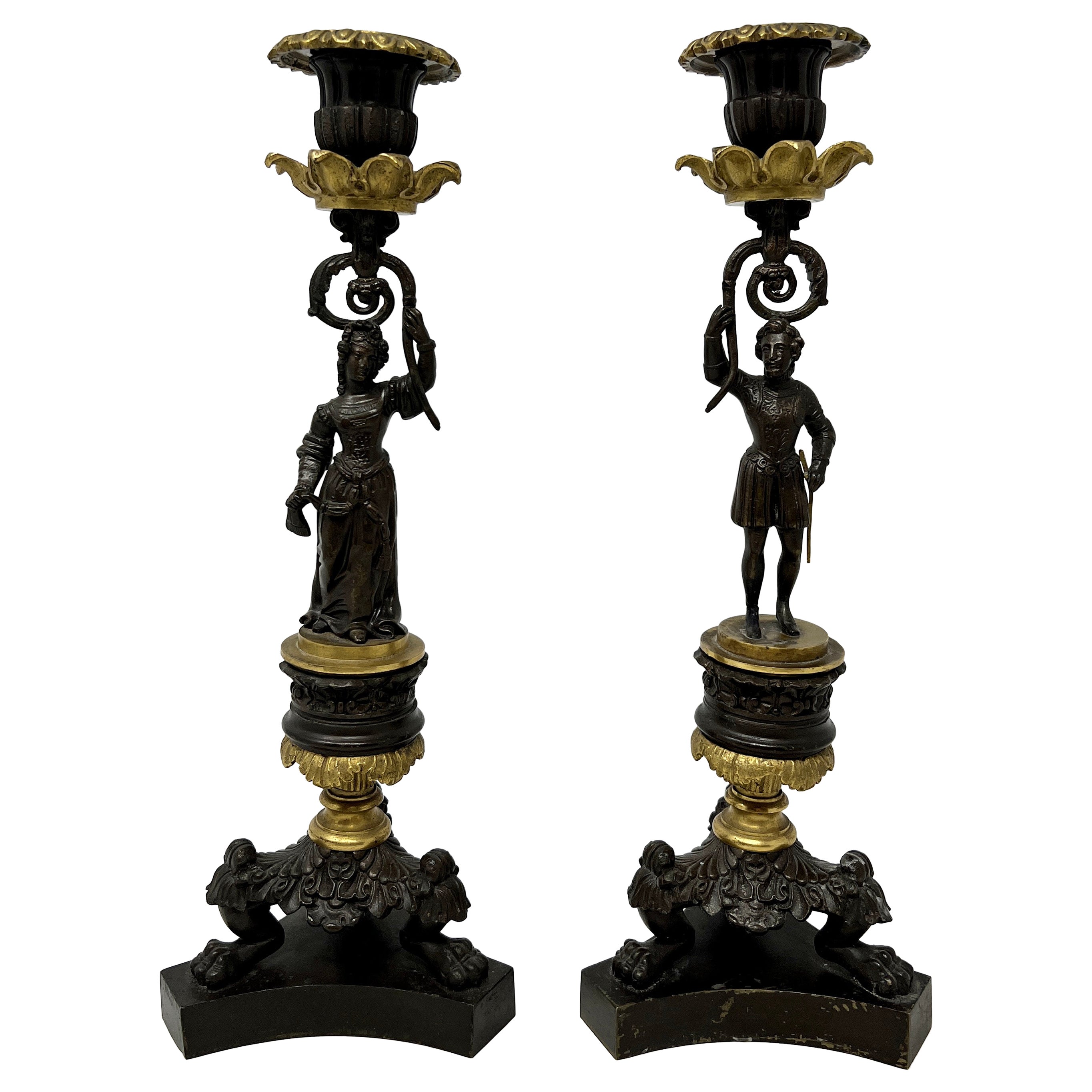 Paar antike französische Bronze-Figurenständer, um 1890