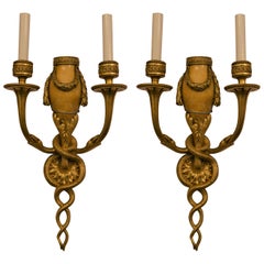 Pair of Antique French Bronze Neoclassical Sconces